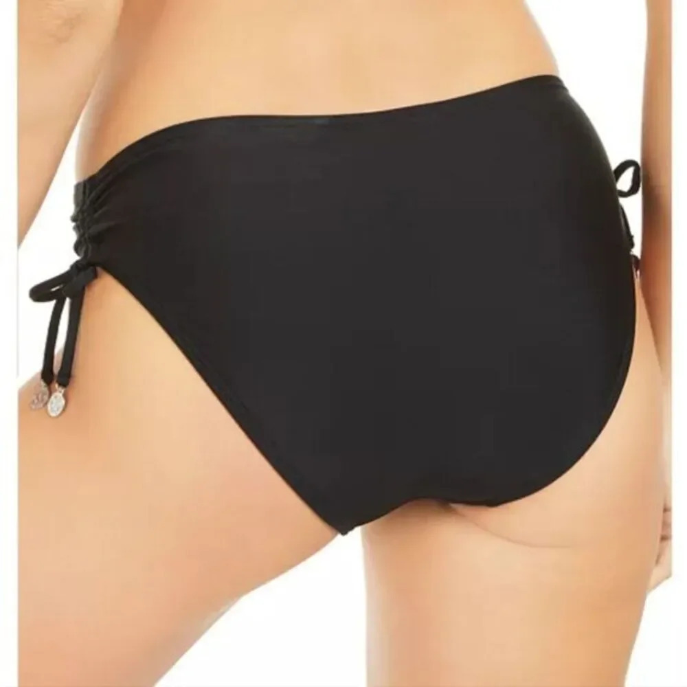 DKNY Solid Ruched-Side Bikini Bottoms Navy